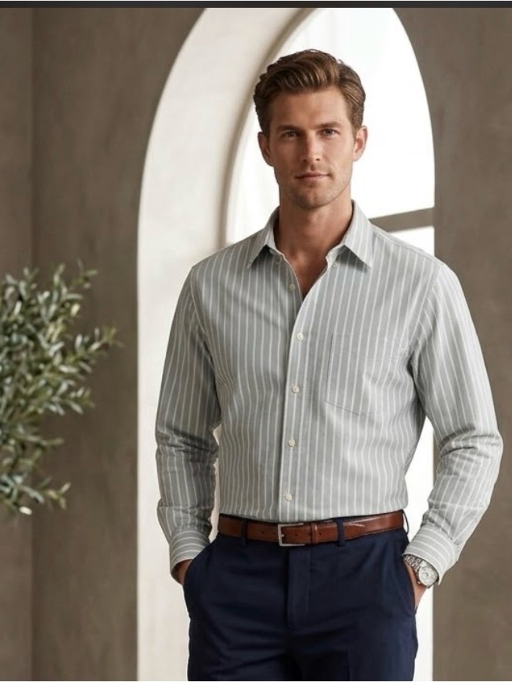 J. Crew Men's Gray Pinstripe Dress Shirt Size 16-1/2-35